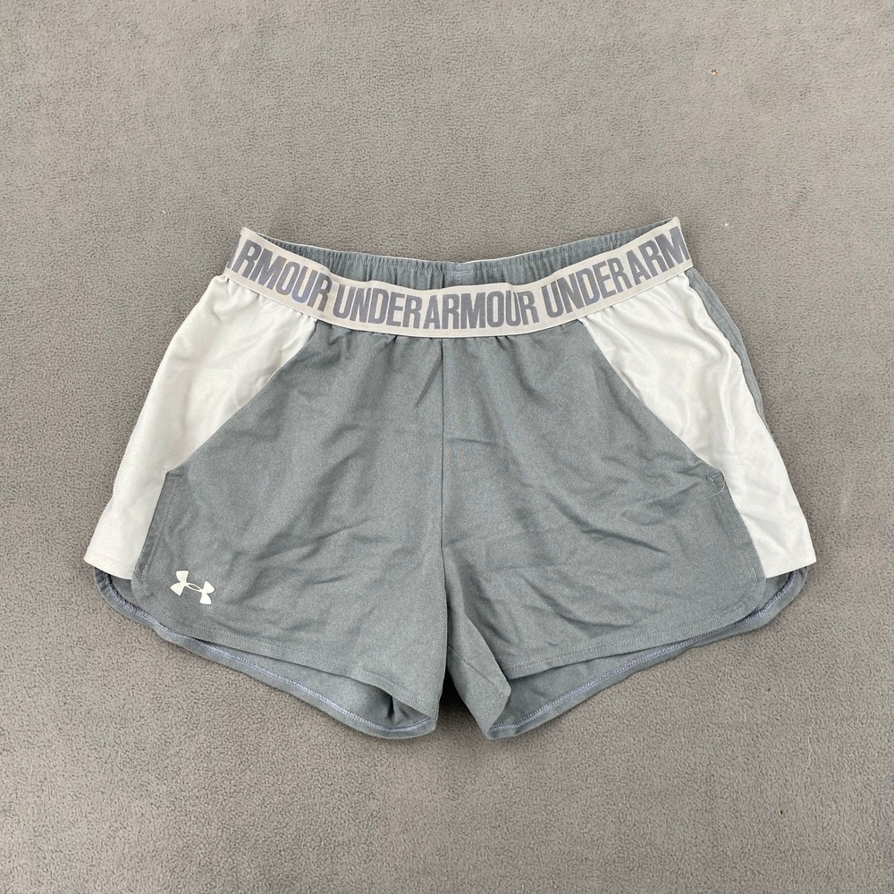 Under Armour Womens Gray White Colorblock Athletic Running Shorts Size Large